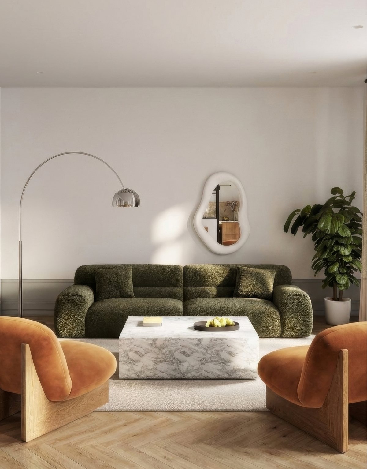 Green sofa in a modern living room
